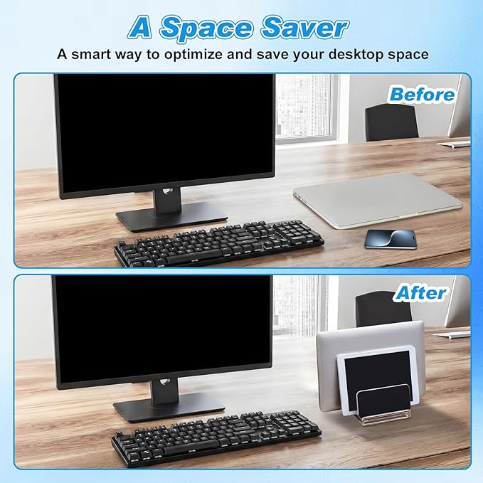 Chunful Vertical Laptop Stand Holder Organizer Plastic Adjustable Desktop Notebook Dock Space, Saving 4 in 1 for Notebook Computer, All Gaming Laptops up to 17''