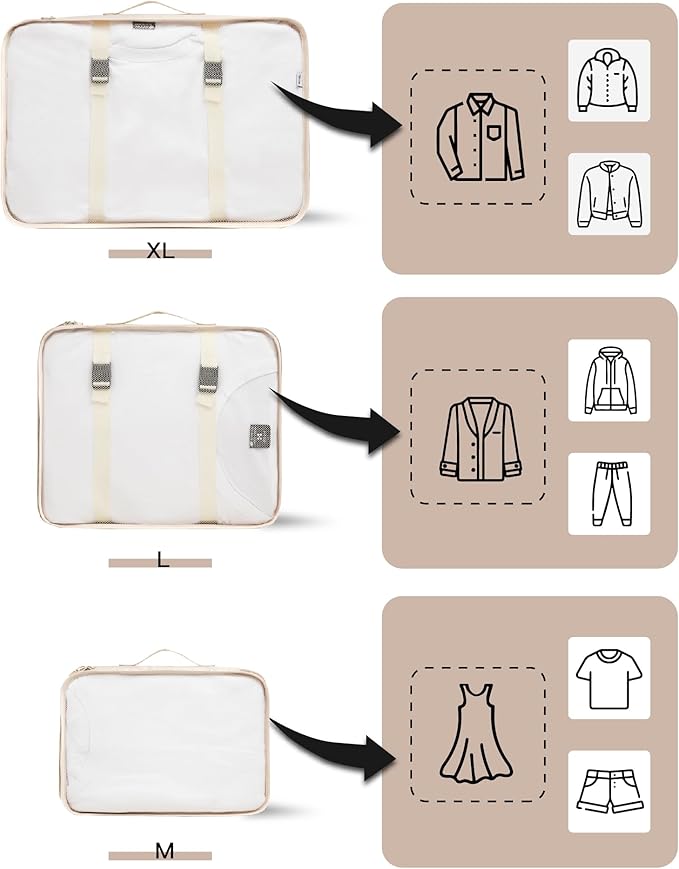 TRAILKICKER 9 Set Packing Cubes for Carry on Suitcase Travel Organizer Bags for Luggage Suitcase Organizer Bags Packing Cube Set for Packing Women Men (Beige)