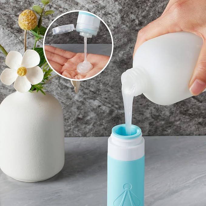 INSFIT travel bottles for toiletries 8 Pack, Leak proof Travel Size Toiletries Containers with toiletry bag, Squeezable Silicone Bottles & Cream Jars, Travel Essentials BPA-Free kit for Shampoo