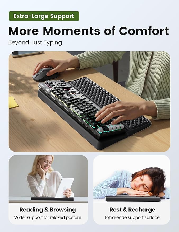 Vaydeer Extra-Large Wrist Rest with Keyboard Stand, Ergonomic Wrist Support Pad, Soft Memory Foam Wrist Cushion for Mechanical 100% Full-Size Keyboard, Carpal Tunnel Pain Relief, Black