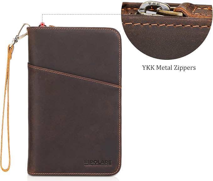 Polare Full Grain Leather Travel Passport Holder RFID Blocking Cover Case Travel Document Organizer Wallet Holders 2 Passports With YKK Zipper