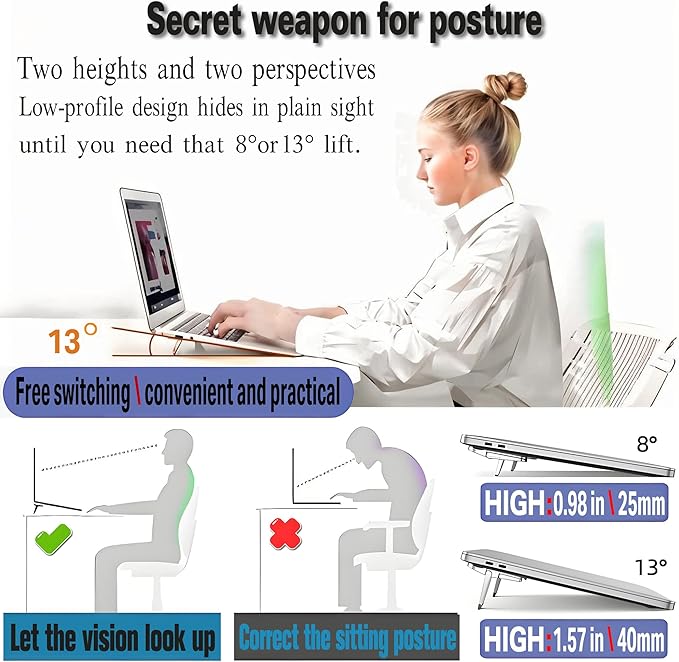2PCS Laptop Stand Portable,Adjustable Laptop Riser, Ergonomic Cooling Mini Invisible Notebook Stand Riser for Desk Computer Keyboard MacBook Universal 10-17 Inch (Silver)