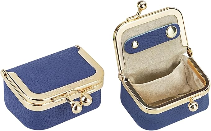 Royal Bagger Genuine Cow Leather Mini Jewelry Box Women's Coin Purse Solid Color Kiss Lock Change Pouch Casual Style Small Storage Bag for Women 1894 (Royal Blue)