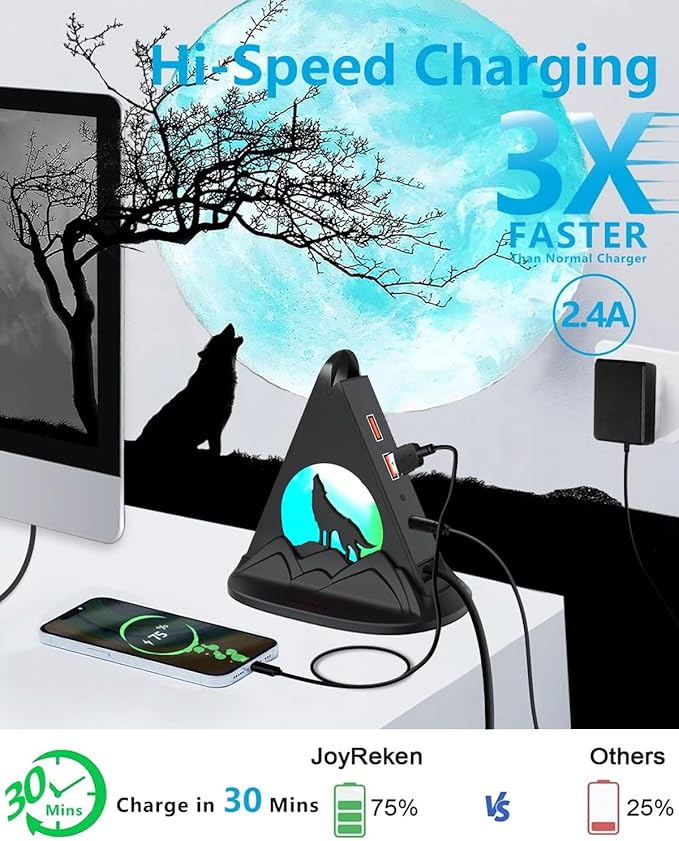Powered USB Hub 3.0, 6-Port Hub(4 USB 3.0 Data Ports + 2 Smart Charging Ports) with 48W AC Adapter, RGB Light, Base, Compatible with PC, Laptop, Mac, External Hard Drives, PS4, Fast Charging for Phone