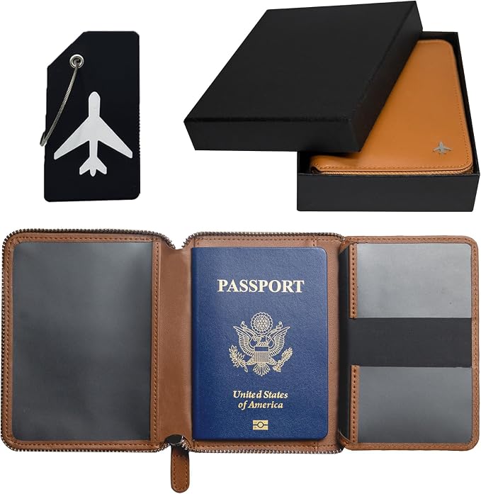 Pilot Wallet Passport Holder RFID Blocking Nappa Leather Travel Wallet, Stylish Travel Companion for Aviation Professionals (Brown Silver)