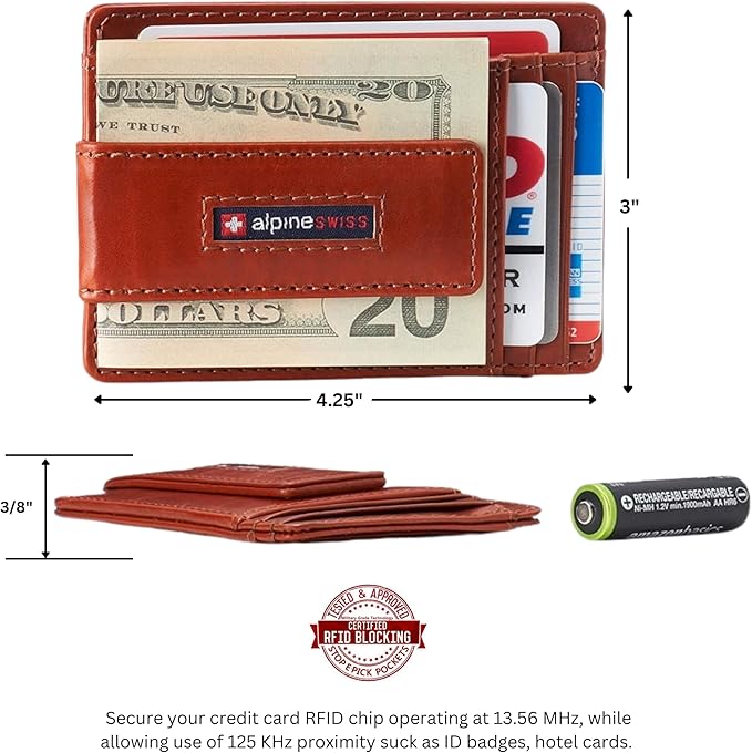 alpine swiss Harper Mens RFID Slim Money Clip Front Pocket Wallet Minimalist Leather ID Card Holder | RFID