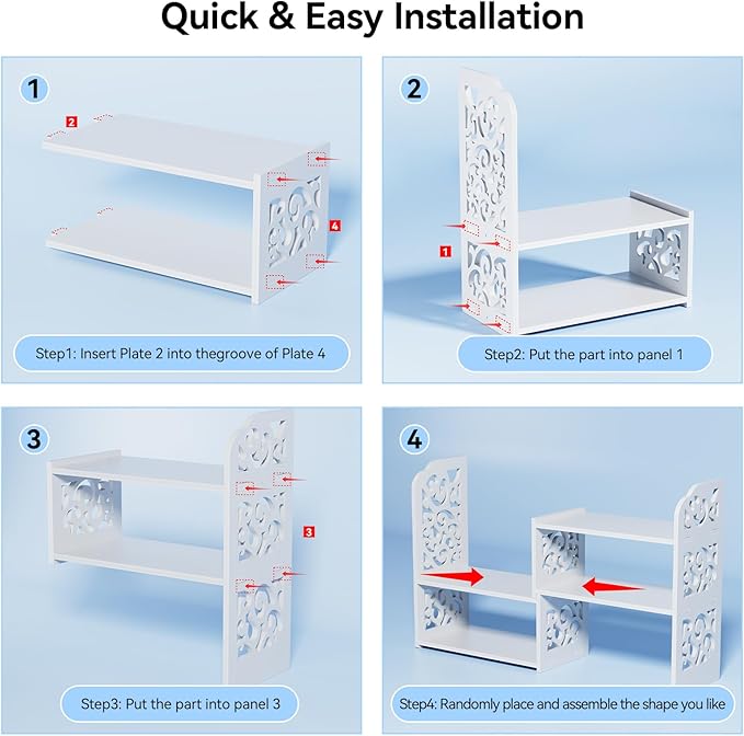 YGYQZ Desk Shelf for Top of Desk - Adjustable Desktop Organizer Shelf, Small Table Top Shelves & Desktop Shelves for Office Organization, Waterproof Bookshelf for Desk & Bathroom, White