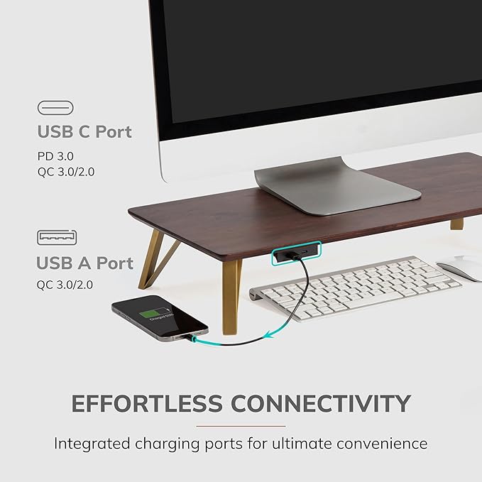 Anji Mountain Monitor Stand - Desktop Organizer & Laptop Riser, Ergonomic Monitor Riser, Space-Saving Monitor Stand for Desk, Durable Construction, Easy Assembly, Ideal for Home & Office,Walnut