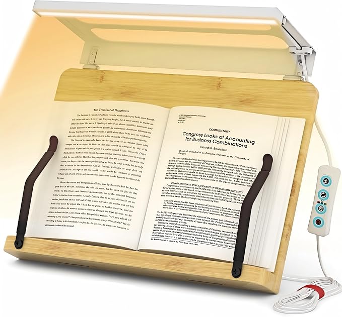 Boyanda Book Stand for Reading – Adjustable & Foldable Book Holder with High CRI 90+ No-Flicker, Eye-Caring LED Light | Anti-Blue Light & Anti-Glare | Hands-Free for Textbooks, Bibles, and Study