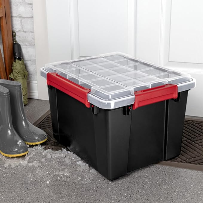 Sterilite 16 Pack Gasket Box, Stackable Plastic 8.5 Gallon Storage Container with Lids, Black - Waterproof and Dustproof Tote for Home Organization