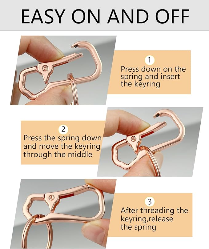 Metal Keychain Clip with Key Rings and D Ring, Heavy Duty Carabiner Key Chain Hook Holder for Car Home Keys