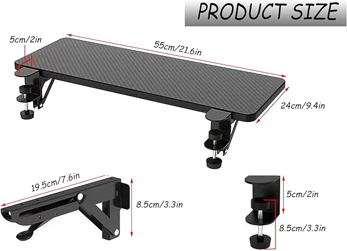 Desktop Extender, 20 "x 9" Clip on Foldable Keyboard Tray, Small Table Edge Extender Tray, Floating Table Hanging Computer Desk, Suitable for Desktop Extension of Sitting Upright Office Desk (Black)