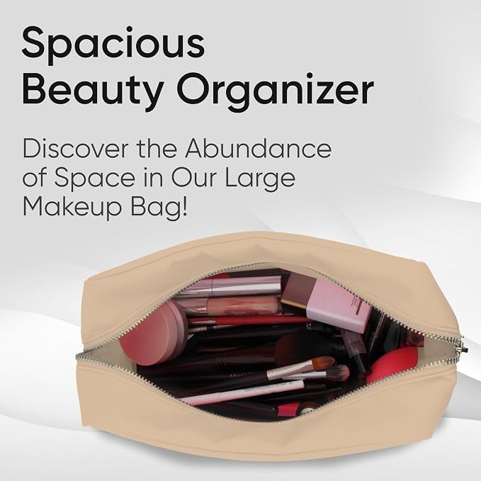 DANCOUR 3-Piece Beige Makeup Bag Set – Mini, Small & Large Cosmetic Bags for Women & Girls, Cute Travel Toiletry Bag Set, Makeup Organizer Pouches for Purse or Travel