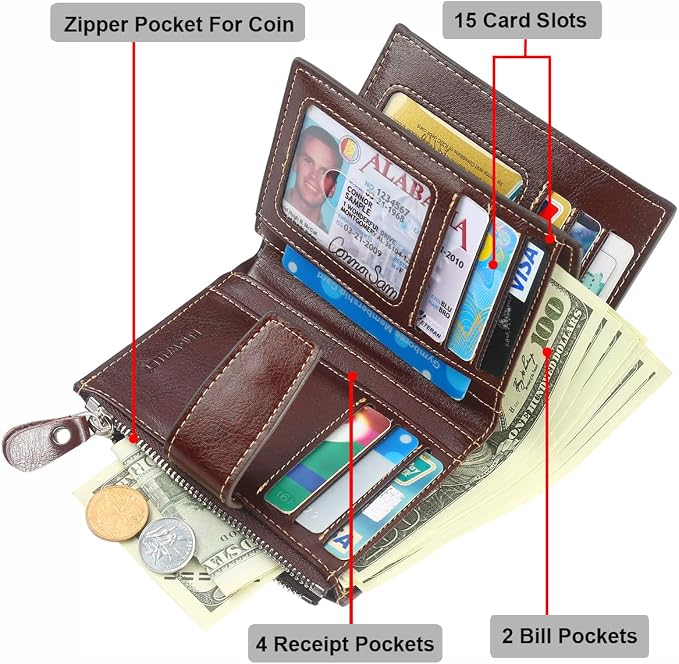 Lavemi Small Compact Women Wallet RFID Blocking Genuine Leather Bifold Purse with ID Windows