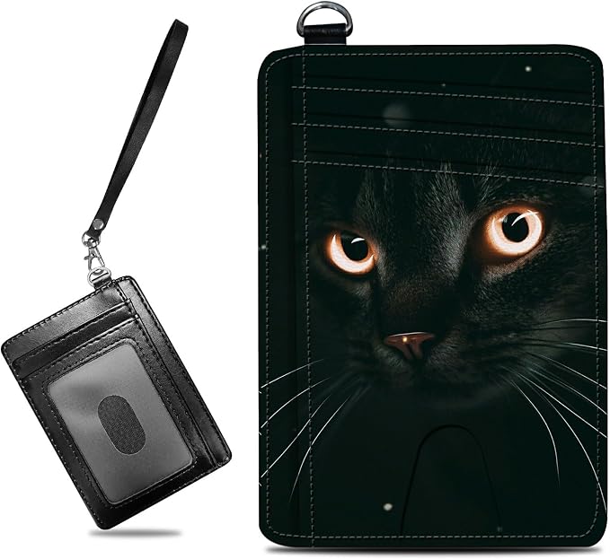 Small Travel Wallets, Black Cat Glitter Slim Minimalist Front Pocket Wallet with Wristlet, RFID Blocking PU Leather Credit Card Holder with ID Window Change Purse for Men Women