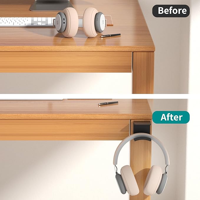 HomeMount Headphone Hook Under Desk - Headphone Holder Under Table, Adhesive Gaming Headphone Stand Hanger Desk Mount for Most Headphone(Black-2P)