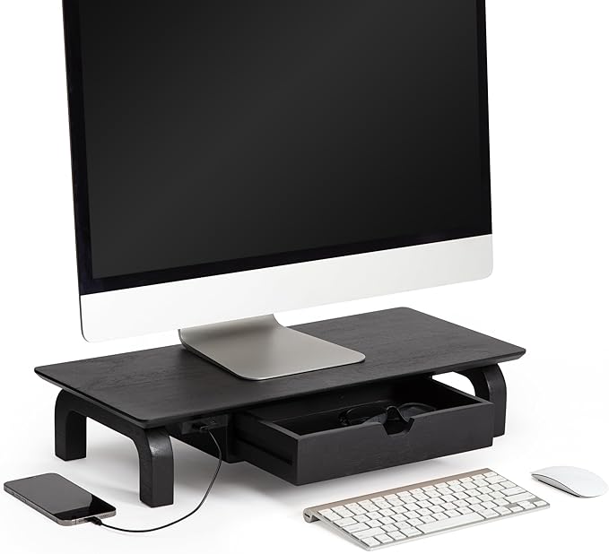 Anji Mountain Monitor Stand - Desktop Organizer & Laptop Riser, Ergonomic Monitor Riser, Space-Saving Monitor Stand for Desk, Durable Construction, Easy Assembly, Ideal for Home & Office,Black