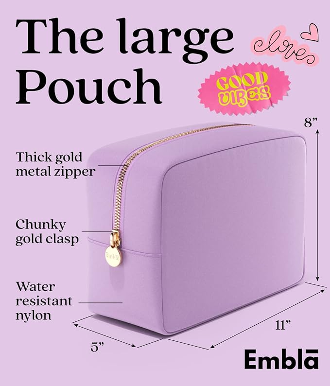 Embla Large Makeup Bag and Waterproof Nylon Travel Toiletry Bag, Large Capacity Cosmetic Zipper Pouch, Purple