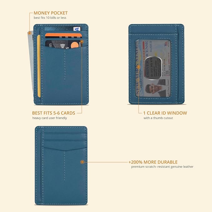 Oak Leathers Leather Slim Minimalist Wallet for Men & Women RFID Front Pocket Leather Card Holder Wallets (Nappa Ottanio)