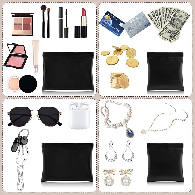 2 PCS Ladies Small Makeup Bag for Purse,Small Makeup Pouch,Purse organizer,Coin purse lipstick Cosmetic Accessories Organizer,Travel Set Organizer,Waterproof Portable Zipperless Self-Sealing(Black)