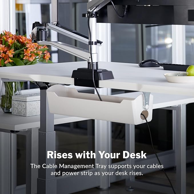 Vari Cable Management Tray - Under Desk Cord & Wire Organizer - Ideal for Home Office Sit Stand Desks - Fits Adjustable Electric Standing Desk 48x30, 60x30, 60x24, 72x30 - Easy Assembly (White)