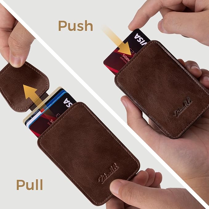 Zitahli Slim Wallet for Men with Pull-Up Tab & Cash Strap - Front Pocket Minimalist Easy Access Card Holder, RFID Blocking, Holds 8 Cards & 10-15 Bills