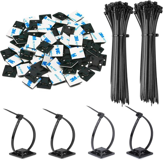 200 Pack 3/4" Zip Tie Adhesive Mounts Self Adhesive Cable Tie Base Holders with Multi-Purpose Tie wire clips with screw hole,Anchor stick on wire holder,Black