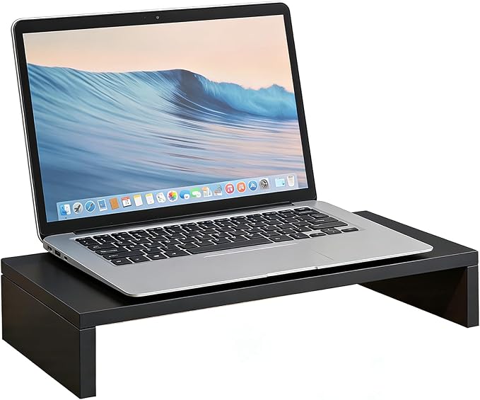 Monitor Stand Riser, Desktop Stand for PC/Laptop/Printer, Wood Monitor Riser with Storage, Computer Stand Keyboard Organizer, Black, 15.7 Inch