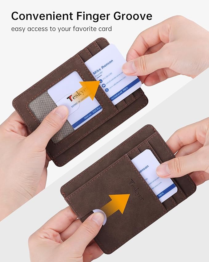 Teskyer Slim Wallet for Men, Minimalist Front Pocket RFID Blocking Leather Wallet Credit Card Holder for Men & Women