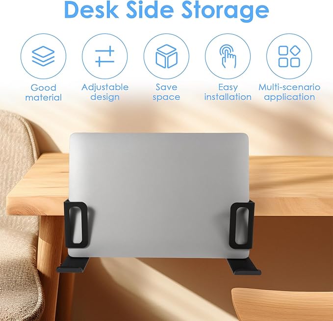 2Pcs Vertical Desk Side Laptop Mount,Adjustable Length,Strong Load Bearing Clamp on Tablet Organizer,for Home Office School(Black)