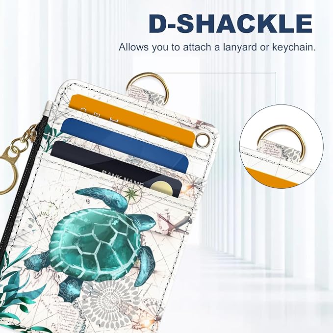 Slim Wallet Credit Card Holder, Map TurtleX, RFID Wallet Women Cute Small Front Pocket Wallet With Zipper, PU Leather Thin travel RFID Blocking Card Case ID Window,Ladies Gifts