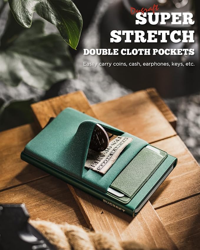 DUGRAFT Minimalist Card Wallet for Men, Slim Wallet Card Holder Pop Up Wallet with Front Pocket RFID Blocking Metal Credit Card Case for Men, Small Smart Wallet, Gift Box Packaging (Midnight Green)