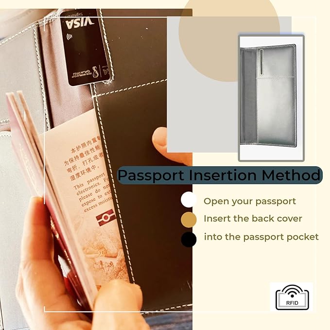 Genuine Leather RFID Blocking Long Passport Holder Passport Cover (Dark Blue)