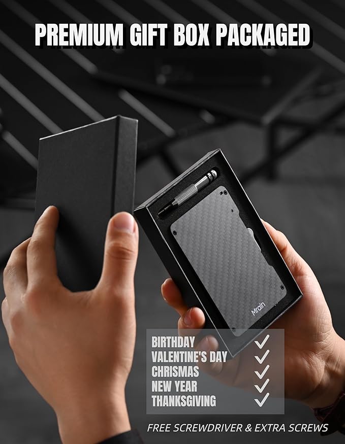 Slim Wallet For Men, Carbon Fiber Wallet With Money Clip, Minimalist Rfid Credit Card Holder, Mens Slim Pop Up Wallet, Gifts for Him (Carbon Fiber)
