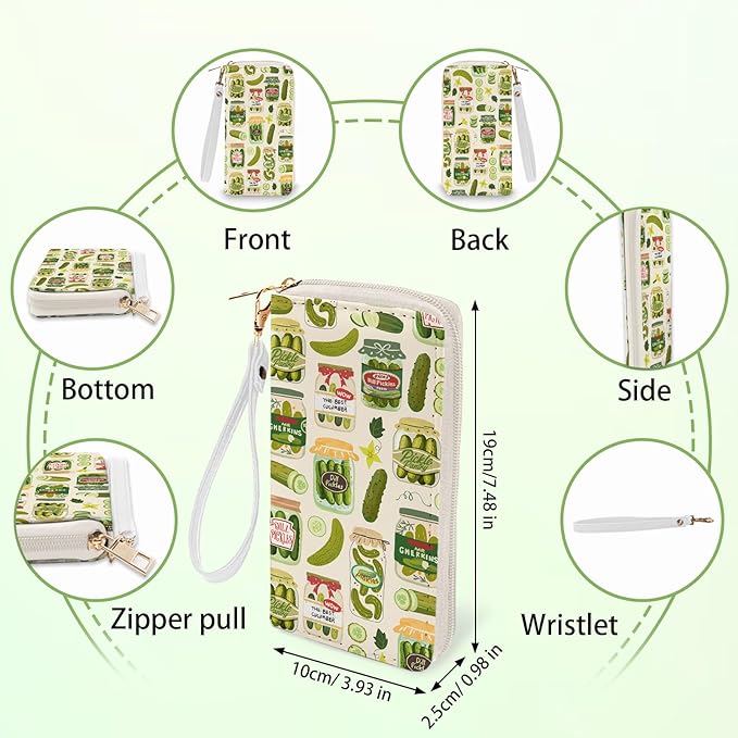 Pickle Women Wallet, Small Slim Thin Credit Card Holder with Zipper, PU Leather Compact Wallets with Coin Pocket, Travel Wallet for Female Ladies Teen Girls Girly