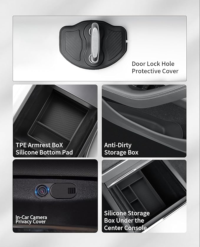 for Tesla Model Y 2025 2026 Accessories, 11PC Custom Fit Interior Protection Kit - Door Pocket Liners & Center Console Tray Organizer for Juniper