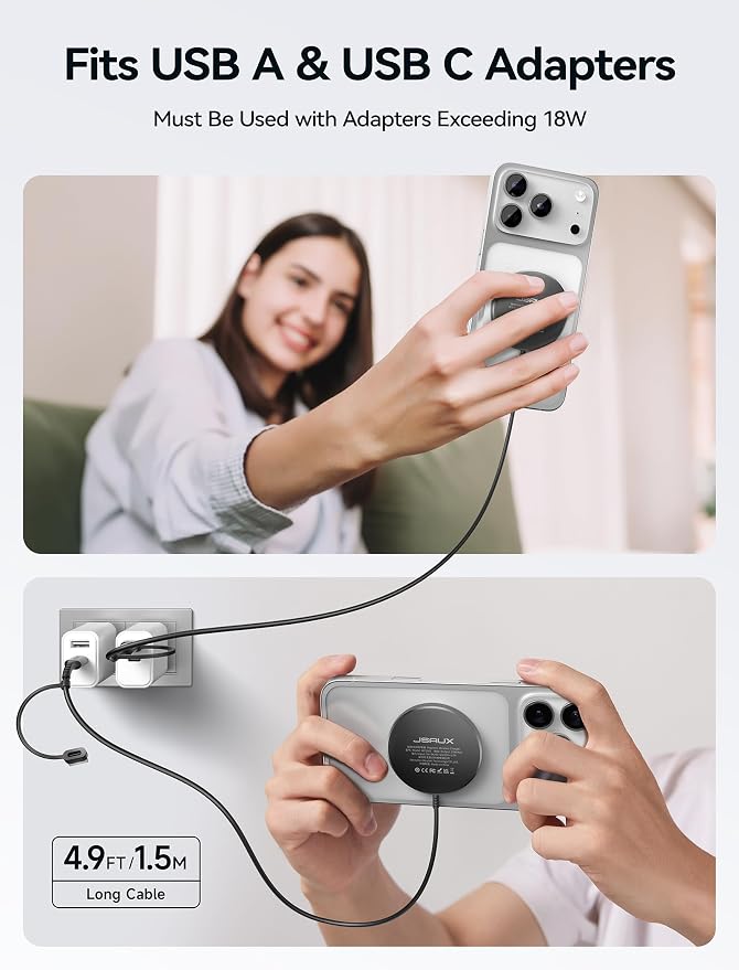JSAUX Magnetic Wireless Charger Compatible with MagSafe Charger/iPhone 16/16 Pro/16 Plus/16 Pro Max/iPhone 15 Pro Max Plus/iPhone 14 13 12 Series, Wireless Mag Safe Charging Pad, Mag Charger (Black)