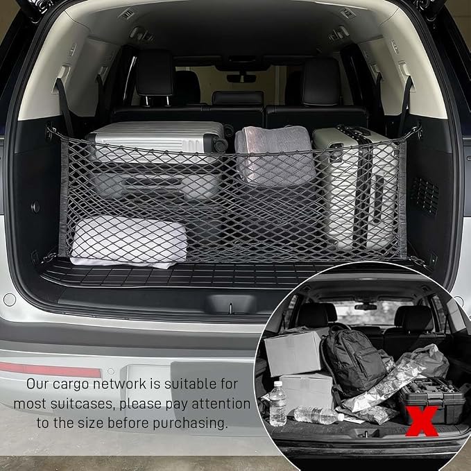 Cargo Net Stretchable, Trunk Bed Net, 35.4x15.7 Inch Adjustable Elastic Trunk Storage Net with Hook, Double-Layered Network Car Accessories for SUVs, Cars, and Trucks (35.4x15.7 Inch)
