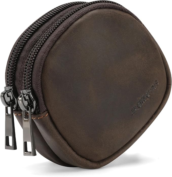 Jack&Chris Coin Purse for Men, Genuine Leather Mini Coin Wallet Zipper Pocket with Back Belt Loop, Coin Bag for Men and Women