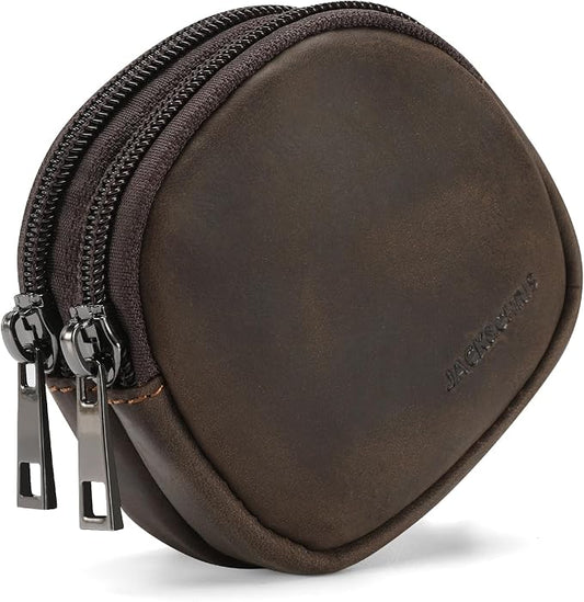 Jack&Chris Coin Purse for Men, Genuine Leather Mini Coin Wallet Zipper Pocket with Back Belt Loop, Coin Bag for Men and Women