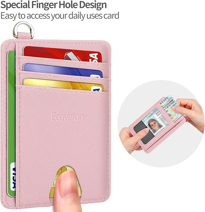 EcoVision Slim Minimalist Front Pocket Wallet, RFID Blocking Credit Card Holder Wallet with Detachable D-Shackle for Men Women