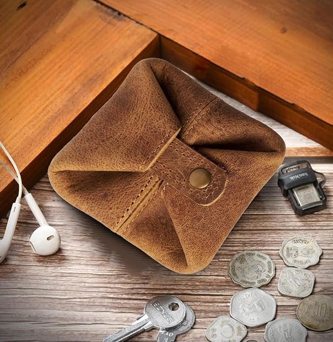 Full Grain Vintage Brown Leather Mini Coin Pocket | Leather Coin Pouch |Change Holder for Men & Women (Antique Brown)