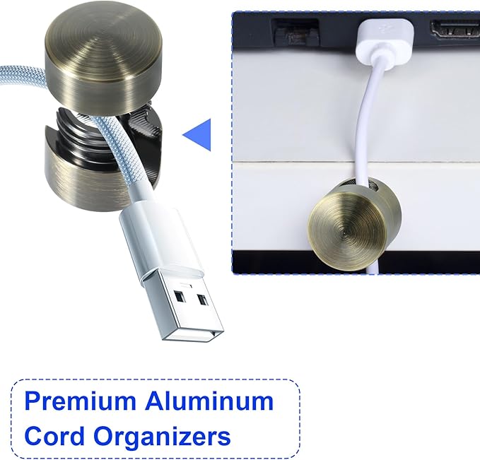 8 Sets Charger Holders for Cords, Antique Copper Color Adjustable Cable Anchor Holders, Adhesive Metal Cord Clips, Cable Management Wire Organizers for Desk, Office, Nightstand