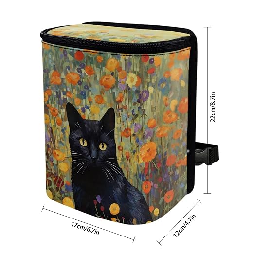 Talayituse Cat Flower Print Car Trash Can with Lid, Leak Proof Auto Trash Bag Hanging Vehicle Garbage Can Multipurpose Storage Container for Back Seat Road Trip