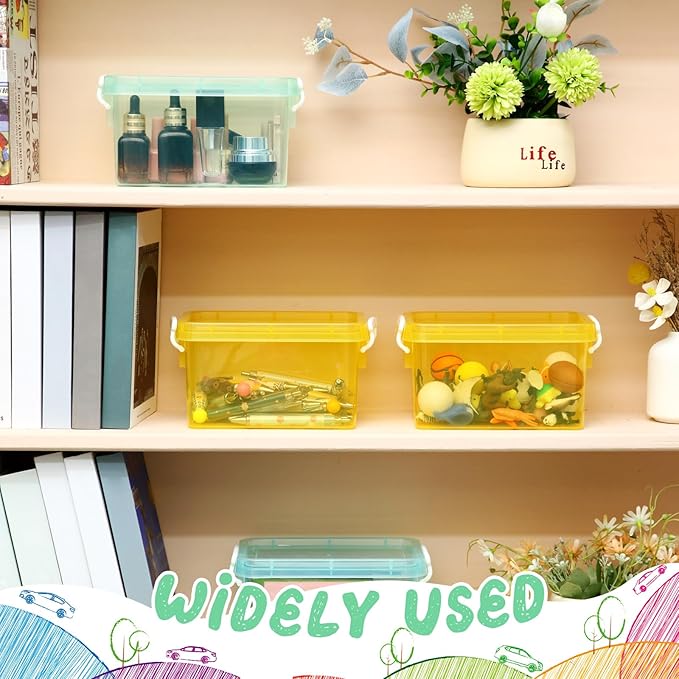 Wenqik 6 Pack Colorful Plastic Storage Bins with Lids 4 Quart Small Storage Latch Box Stackable and Nestable Clear Organizer Bins with Latching Handle and Buckle for Organizing(Cute Color)