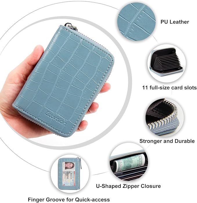 EcoVision Credit Card Holder RFID Card Case Wallet, Small Accordion Zipper Card Case Holder, Card Organizer Case for Women Men