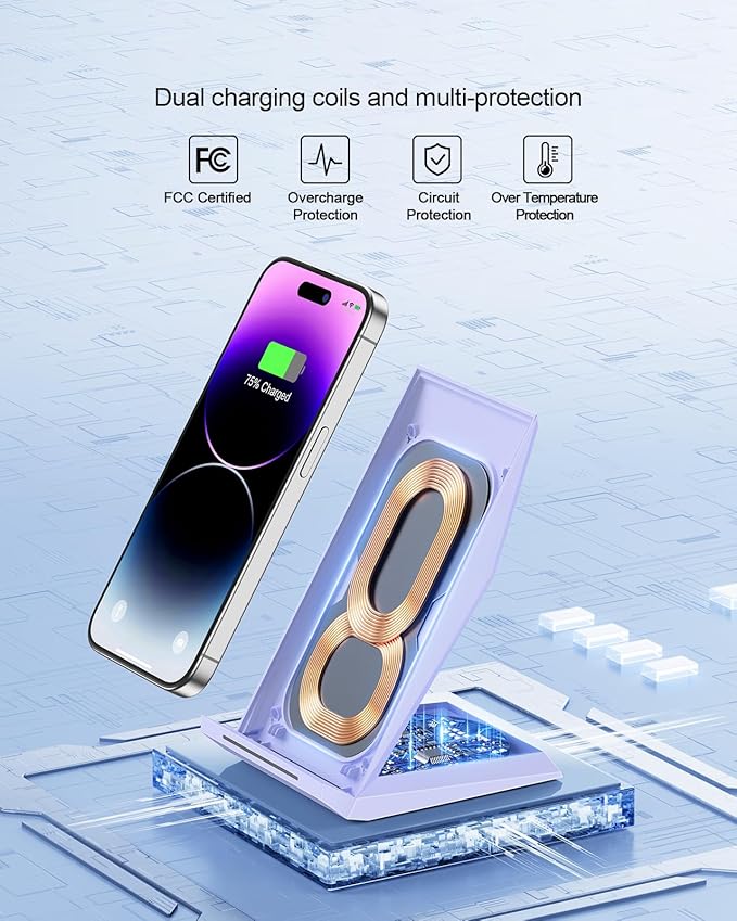 NANAMI Wireless Charger - Fast Wireless Charging Stand Compatible with Apple iPhone 17/17 Pro/17 Pro Max/16/15/14/13/12 Pro, Desktop Phone Charger for Samsung Galaxy S26/S26+/S25/S24/S23/S22/S21