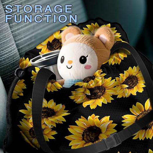 Car Trash Bag Hanging Back of Seat with Adjustable Snap Buckle Strap Cute Printed Drawstring Garbage Bags for Car-Sunflower
