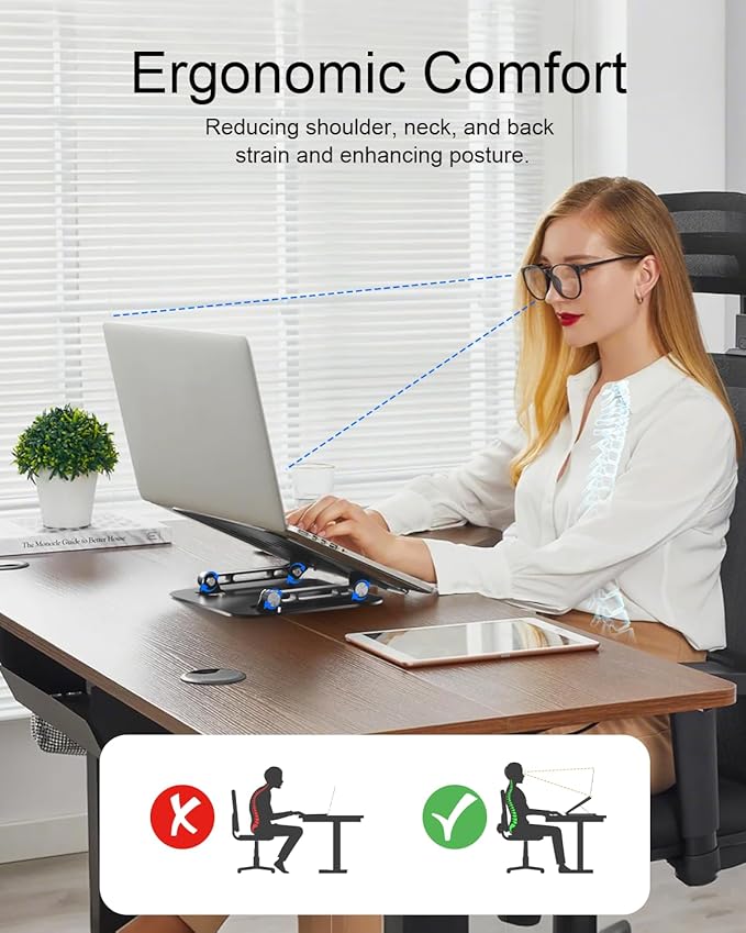 Adjustable Laptop Stand, Aluminum Portable Laptop Riser for Desk Foldable, Ergonomic Computer Notebook Stand Holder for MacBook Air Pro, Dell XPS, HP and All 10–17 Inch Laptops, Black