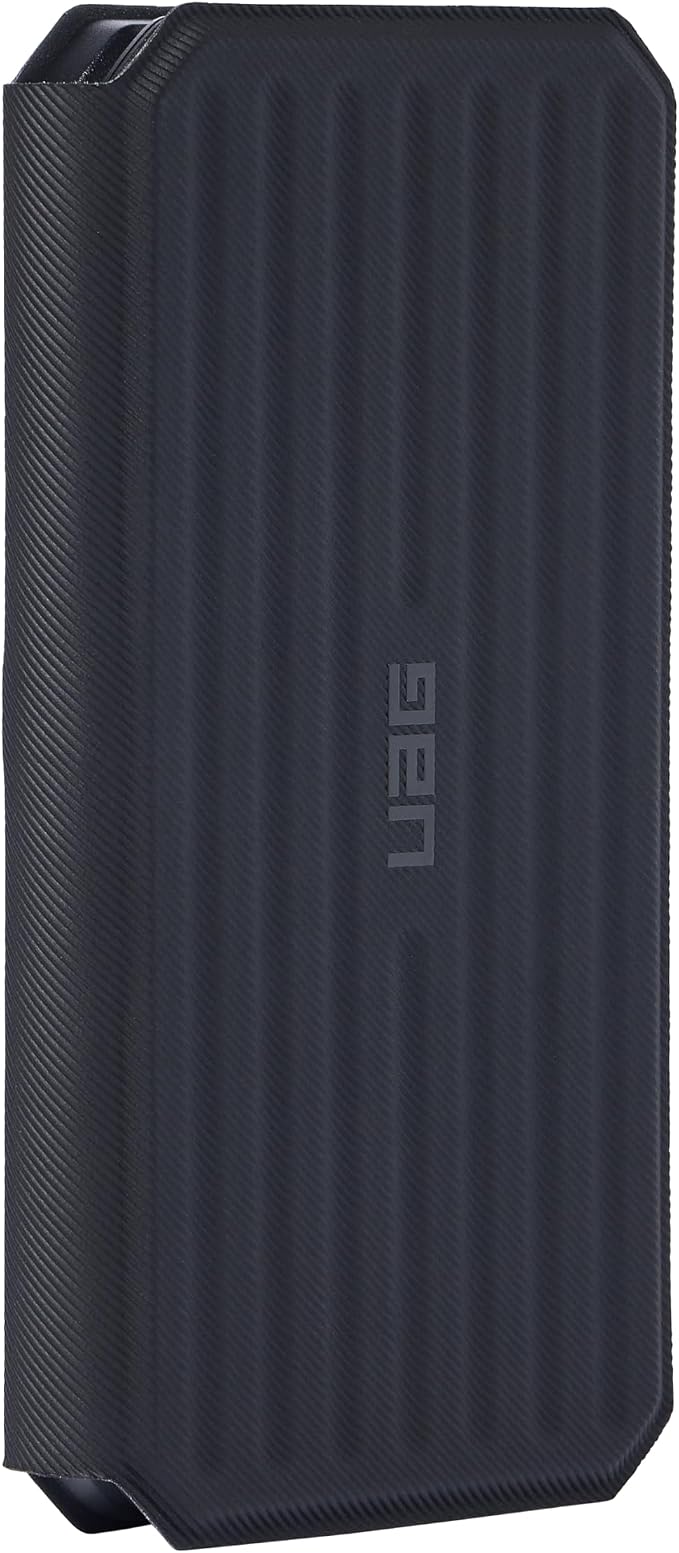 UAG SRGE 3-in-1 Travel Desktop Charger 15W Foldable Wireless Charging Station Compatible with MagSafe for iPhone 15, AirPods, Apple Watch, Black/Gray (25W USB-C PD Charger & Global Adapter Included)